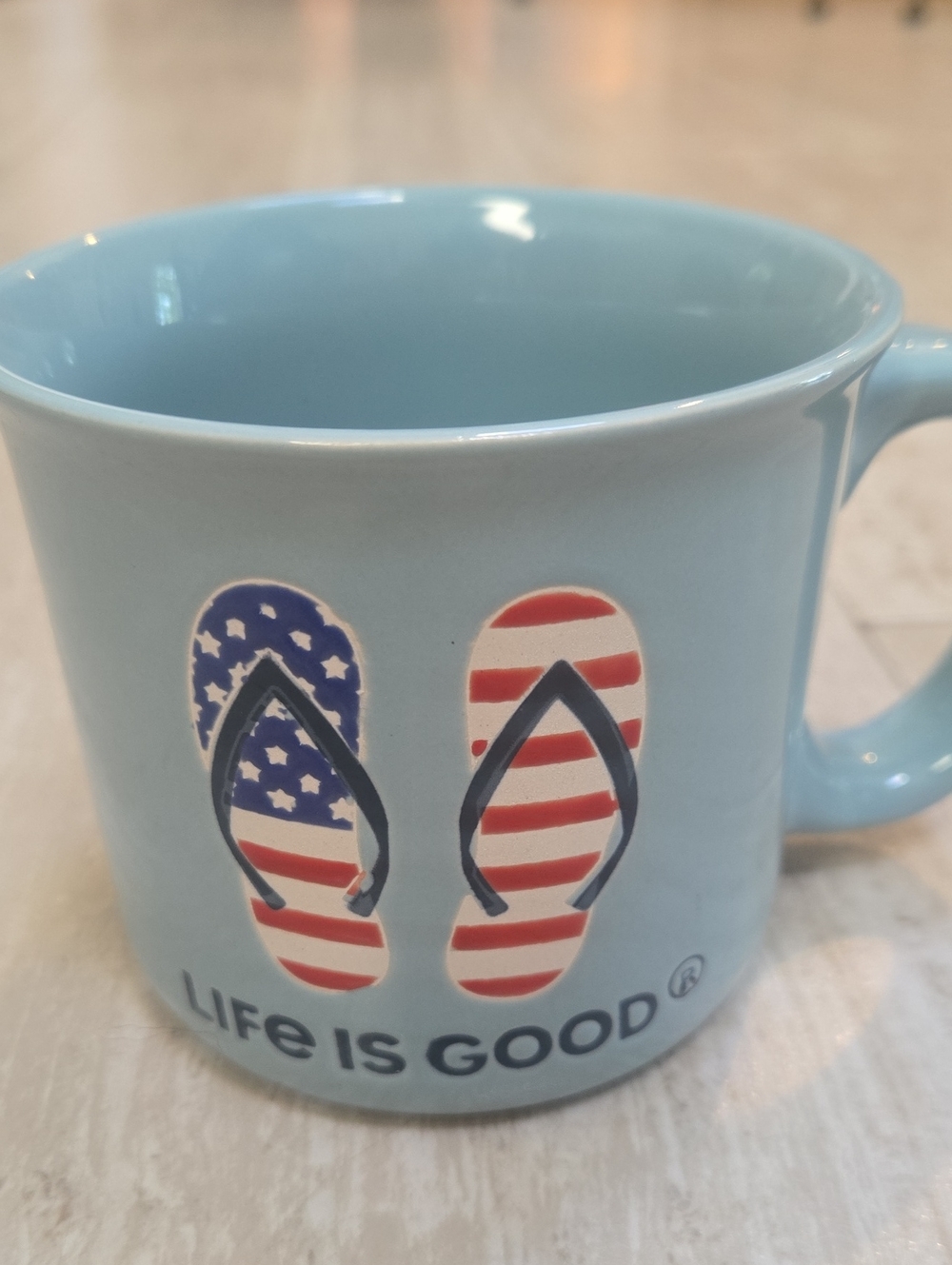 Life is Good Light Blue Patriotic Flip-Flop Mug
